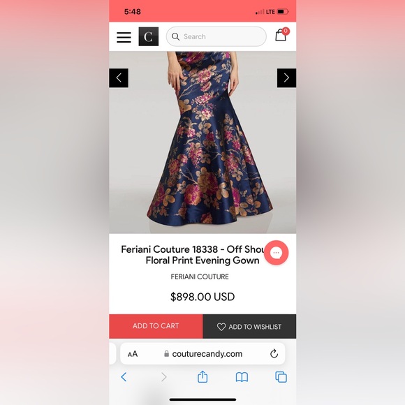 Navy Floral Off-Shoulder Wedding Dress - Picture 2 of 4